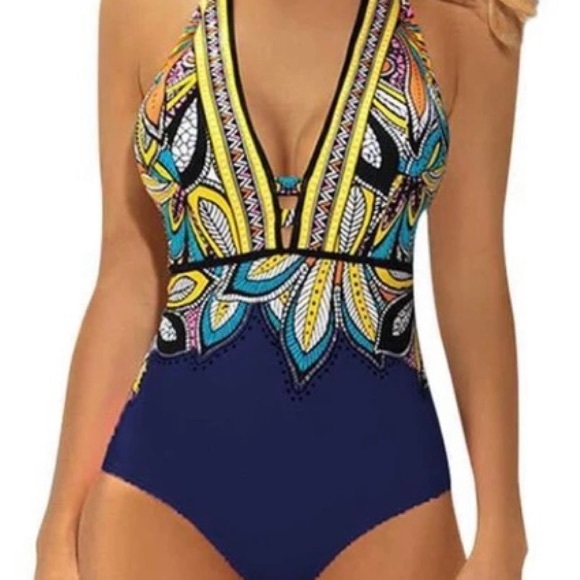 Swimsuit ~ Women’s ~ One Piece ~ Bright, Backless, Geometric Designs ~ Brand New - Picture 1 of 16